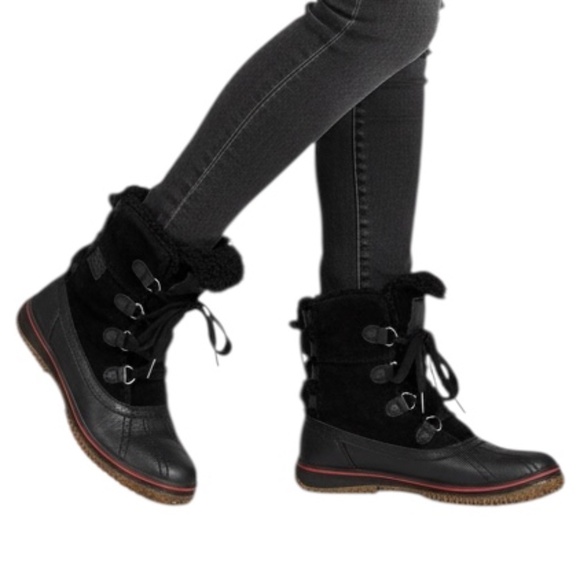 Pajar Canada black leather fleece waterproof lace up winter ankle boots 8-8.5 - Picture 2 of 16